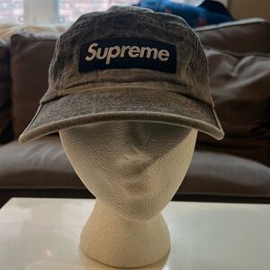 SUPREME GREY WASHED DENIM CAMP CAP